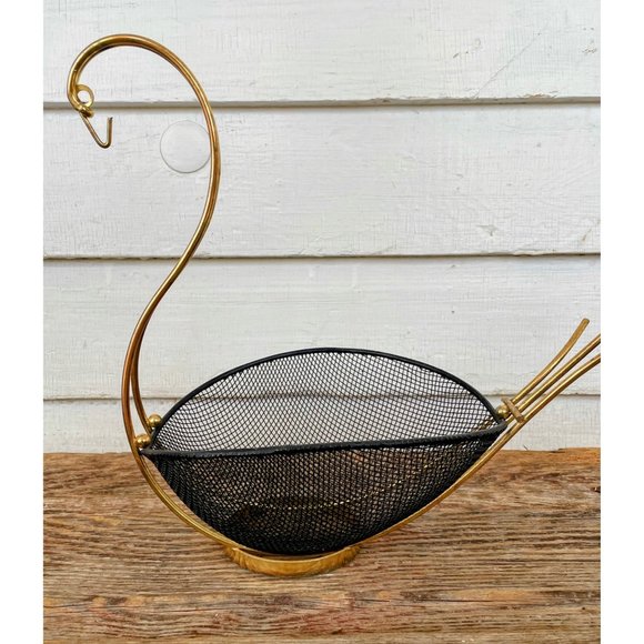 Vintage MCM Black Metal Mesh Swan Shaped  Basket Decor - Picture 11 of 11